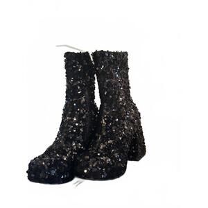 Black Sequin Women’s Ankle Boots Block Heel Size 6M